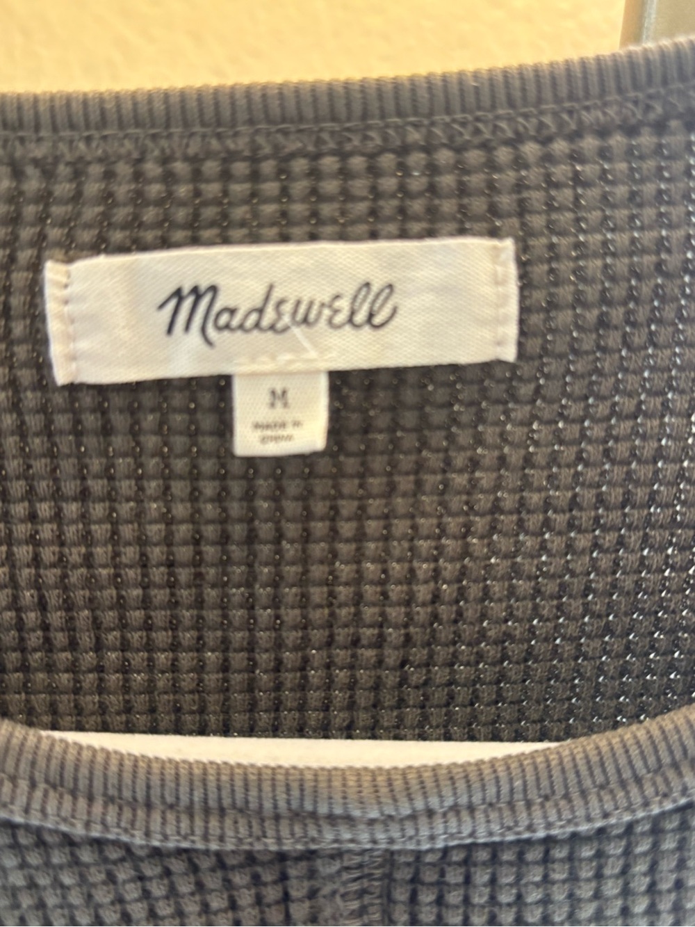 Madewell Short Sleeve Waffle Knit Top in Charcoal Gray - Picture 2 of 3